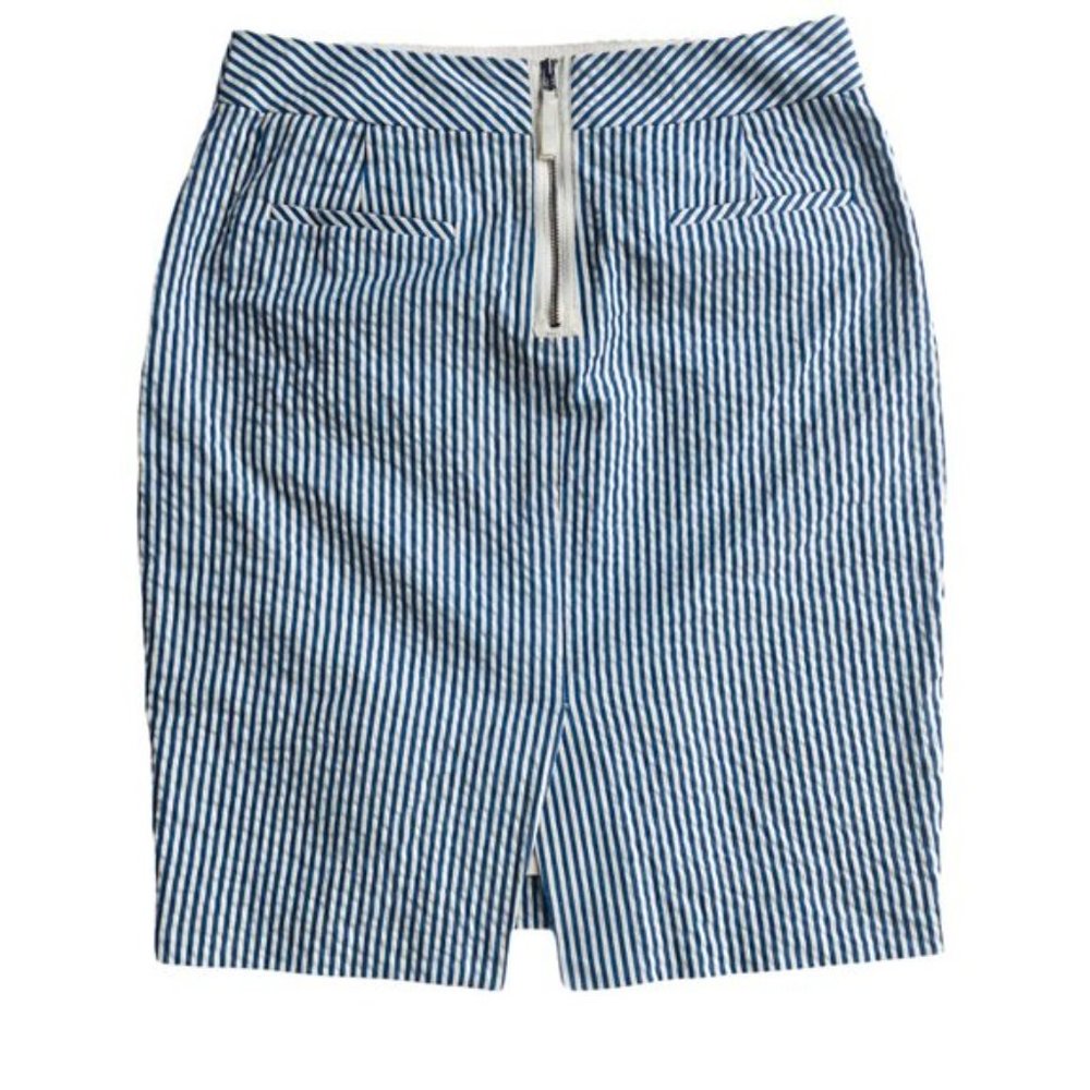 J. Crew Stripe Seersucker Skirt Blue Off White 0 - Picture 3 of 7